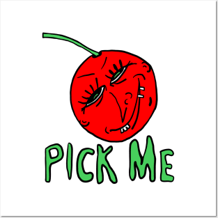 “Pick Me” Cartoon Anthropomorphic Cherry by Kenneth Joyner Posters and Art